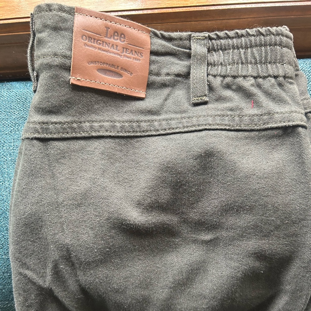 Vintage Lee Original Jeans - olive green, high waisted, elastic waist
